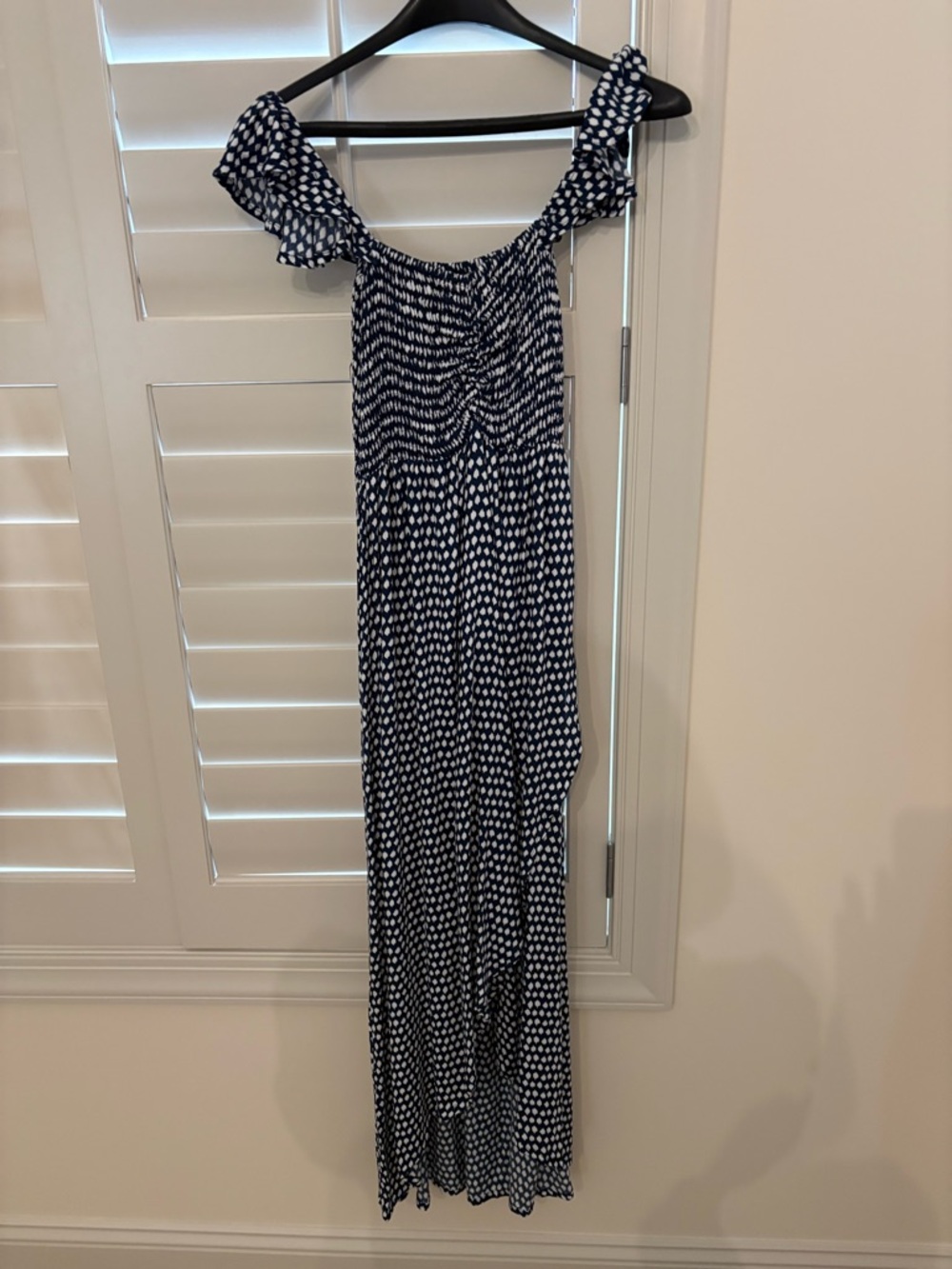 Tiare Hawaii Navy and White Polka Dot High-Low Dress